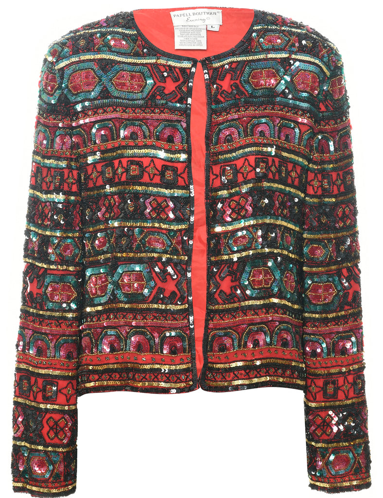 Silk Sequined Evening Jacket - L