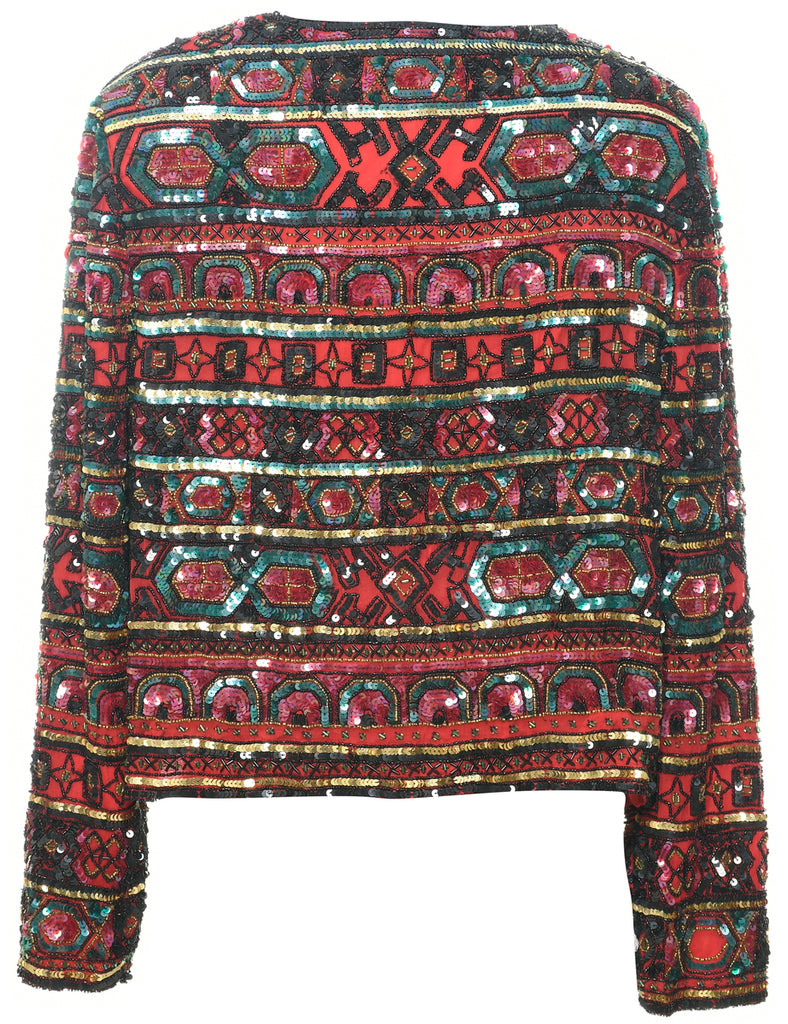 Silk Sequined Evening Jacket - L