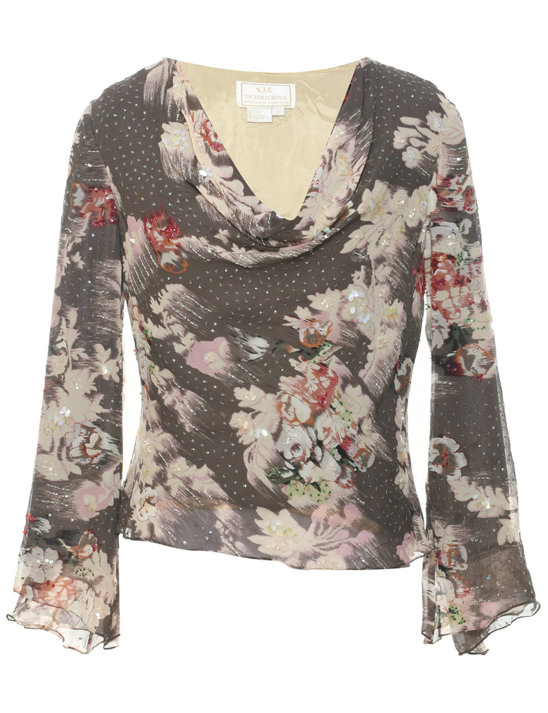 Silk Sequined Evening Top - M