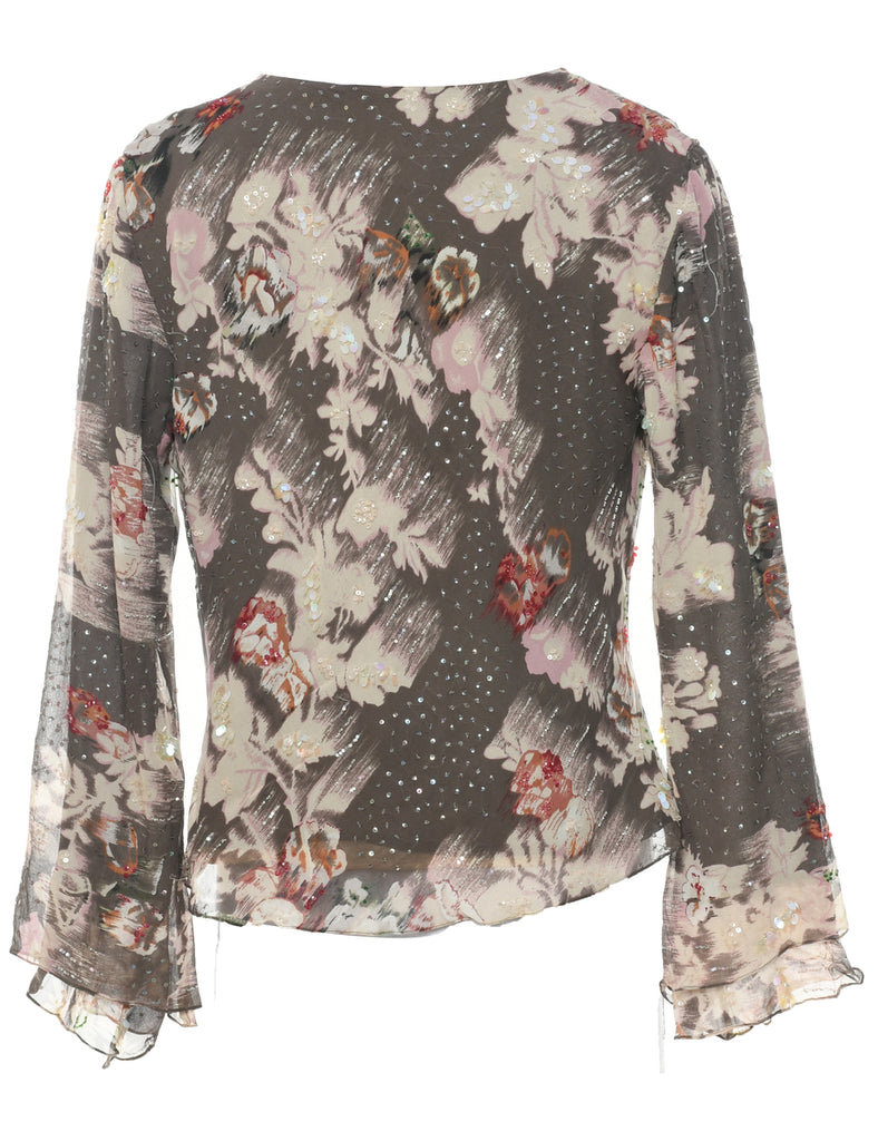 Silk Sequined Evening Top - M