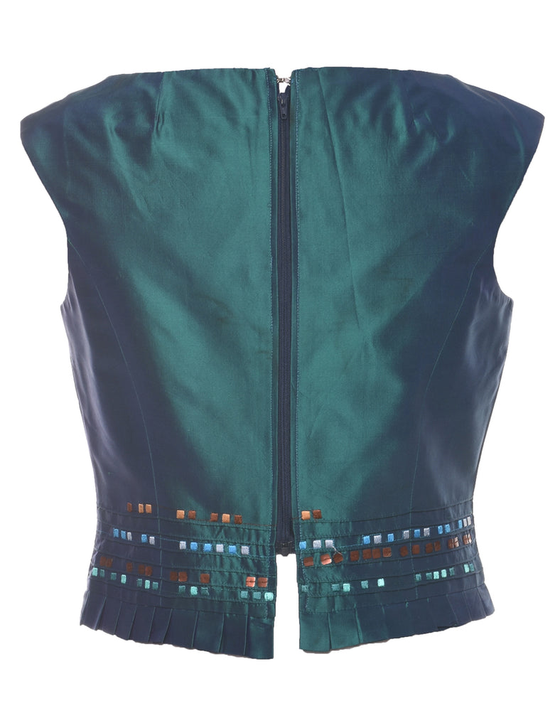 Silk Turquoise Evening Blouse - M