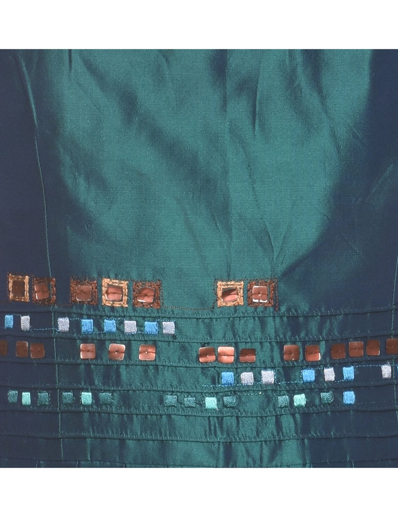 Silk Turquoise Evening Blouse - M