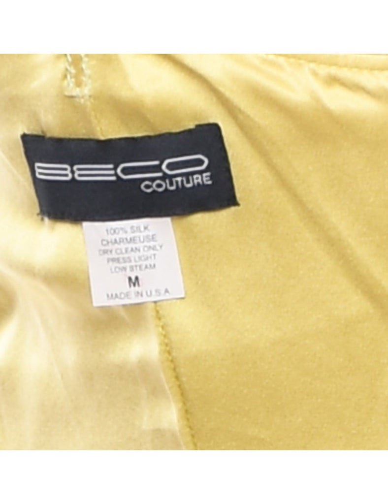 Silk Y2K Yellow Strappy Evening Dress - M