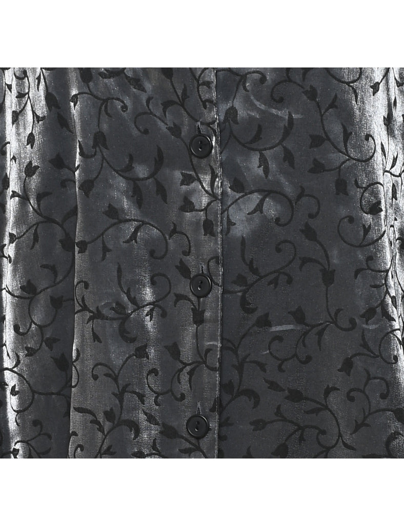 Silver & Black Floral Embroidered Evening Blouse - XL