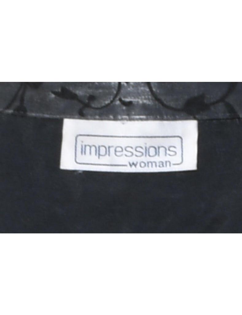 Silver & Black Floral Embroidered Evening Blouse - XL