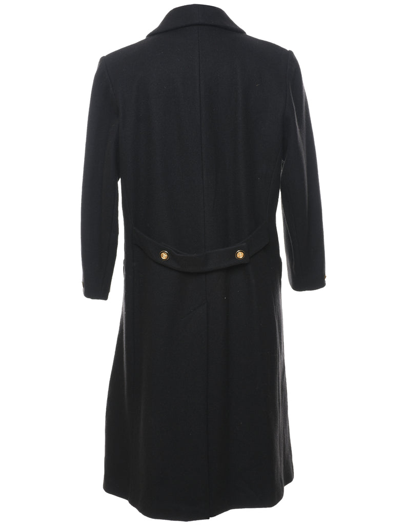 Single Breasted Black & Gold Heart Detail Wool Coat - L