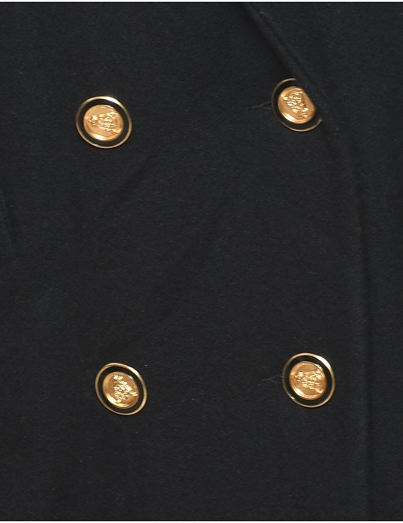 Single Breasted Black & Gold Heart Detail Wool Coat - L