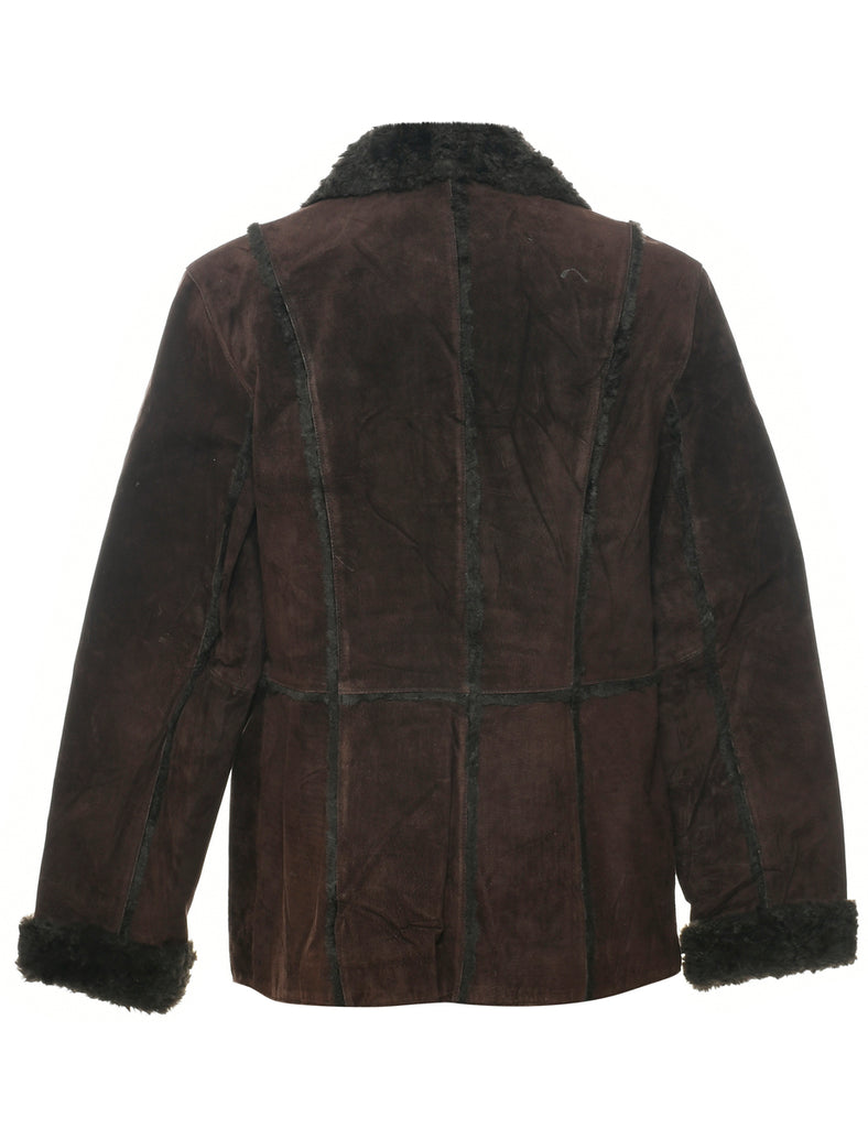 Single Breasted Shearling Suede Jacket - L