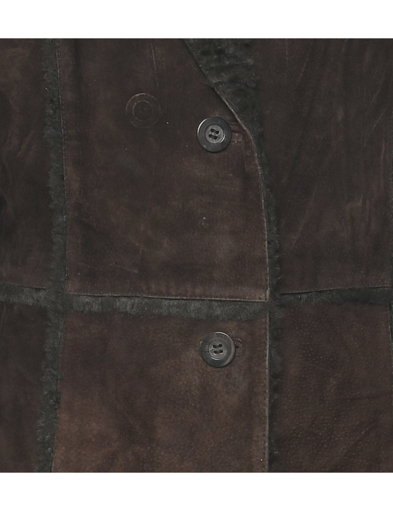 Single Breasted Shearling Suede Jacket - L
