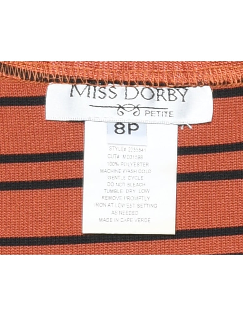 Sleeveless Striped Black & Terracotta Printed Top - M