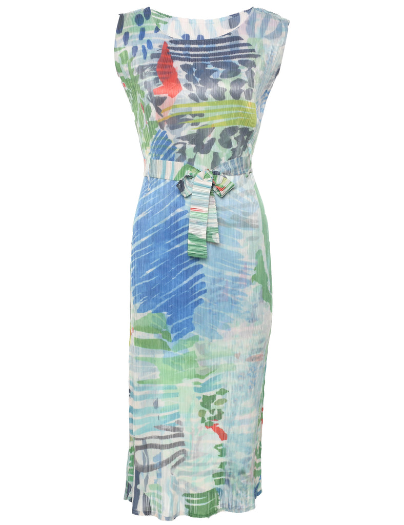 Smocked Abstract Pattern Dress - M
