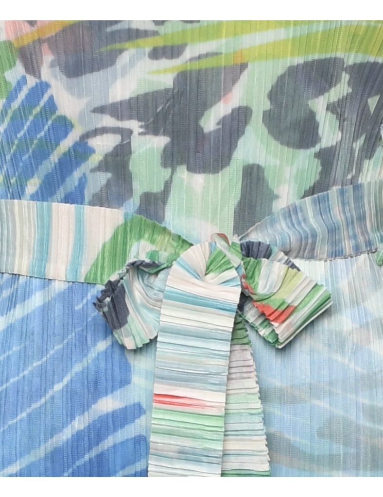 Smocked Abstract Pattern Dress - M
