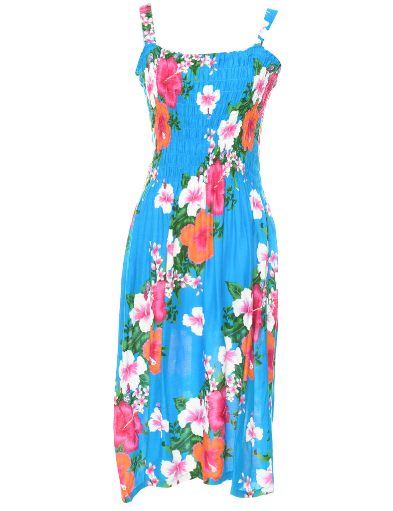 Smocked Floral Pattern Dress - XS