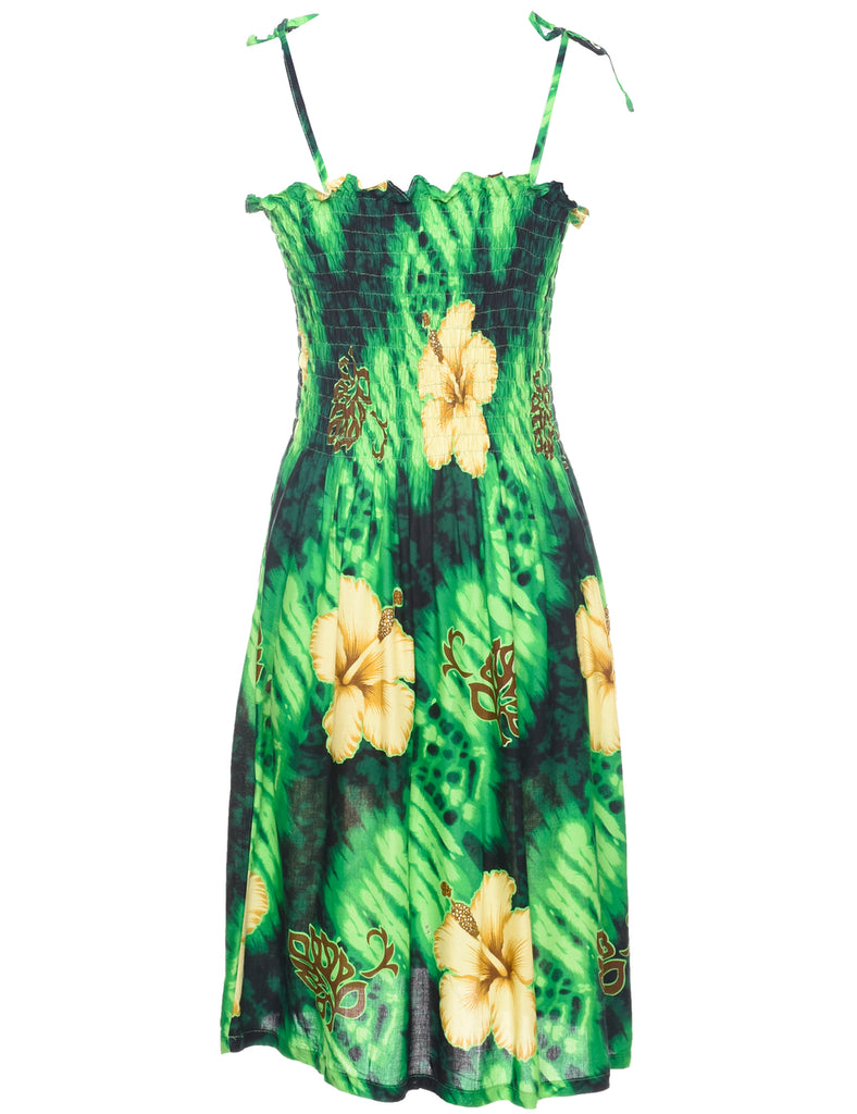 Smocked Floral Pattern Dress - XS