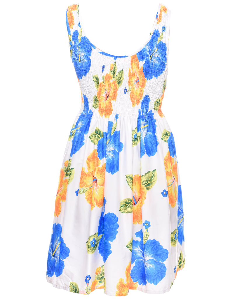 Smocked Floral Pattern Dress - XS