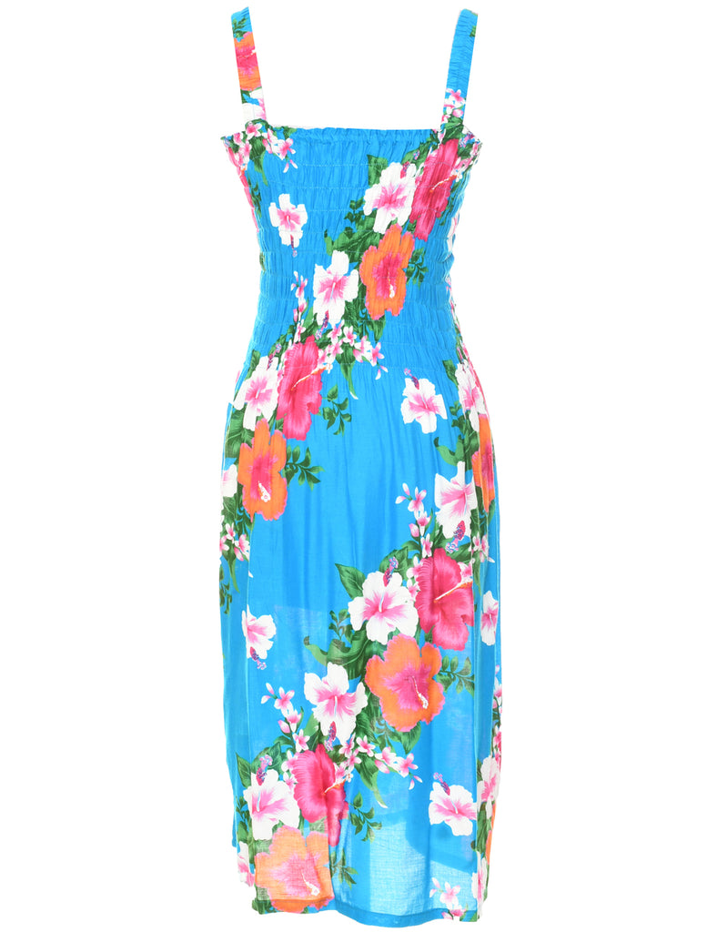 Smocked Floral Pattern Dress - XS