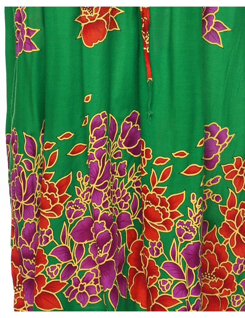 Smocked Floral Pattern Dress - S