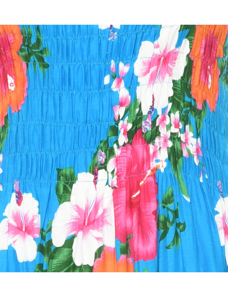 Smocked Floral Pattern Dress - XS