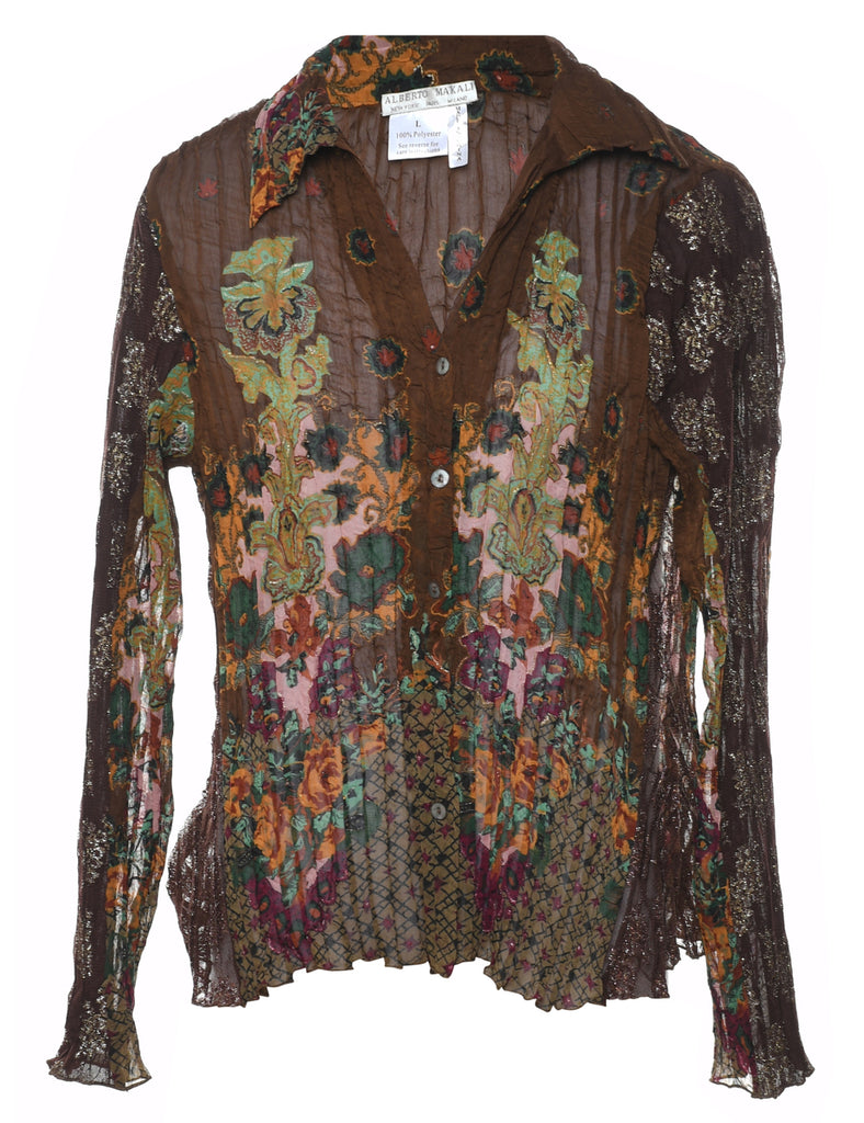 Smocking Floral Shirt - L