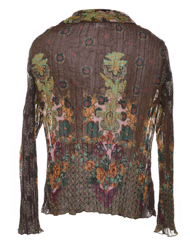 Smocking Floral Shirt - L
