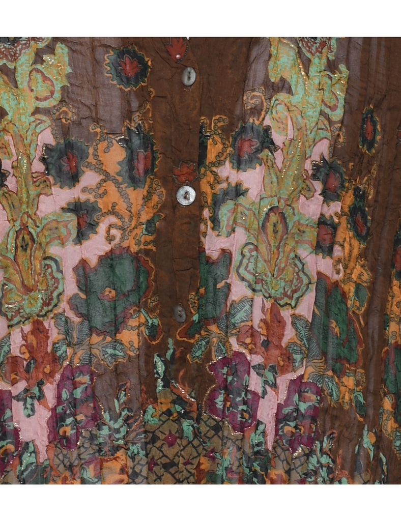 Smocking Floral Shirt - L