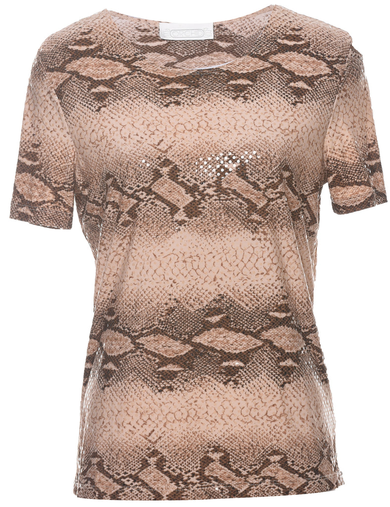 Snakeskin Pattern Brown Top - M