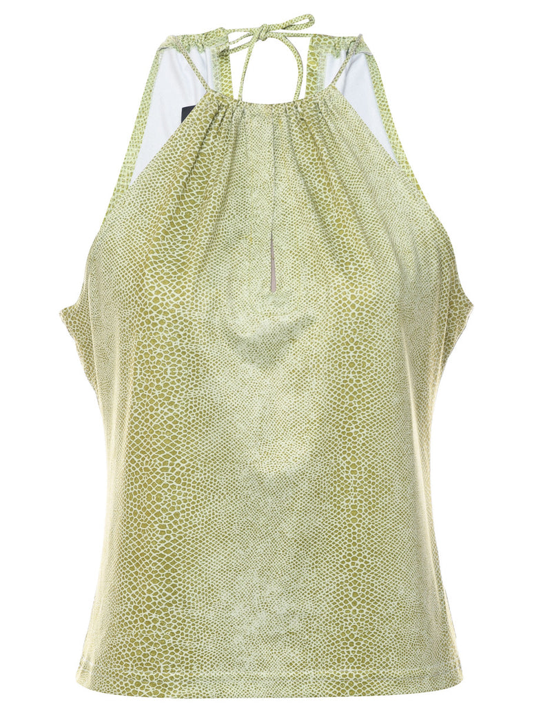 Snakeskin Print Light Green Y2K High Neck Top - S