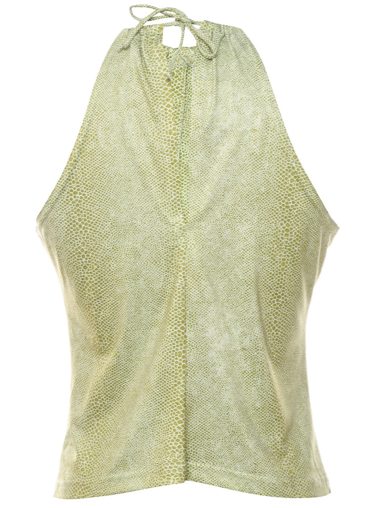 Snakeskin Print Light Green Y2K High Neck Top - S
