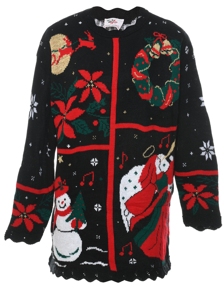 Women s Snowman Christmas Cardigan Black M Beyond Retro