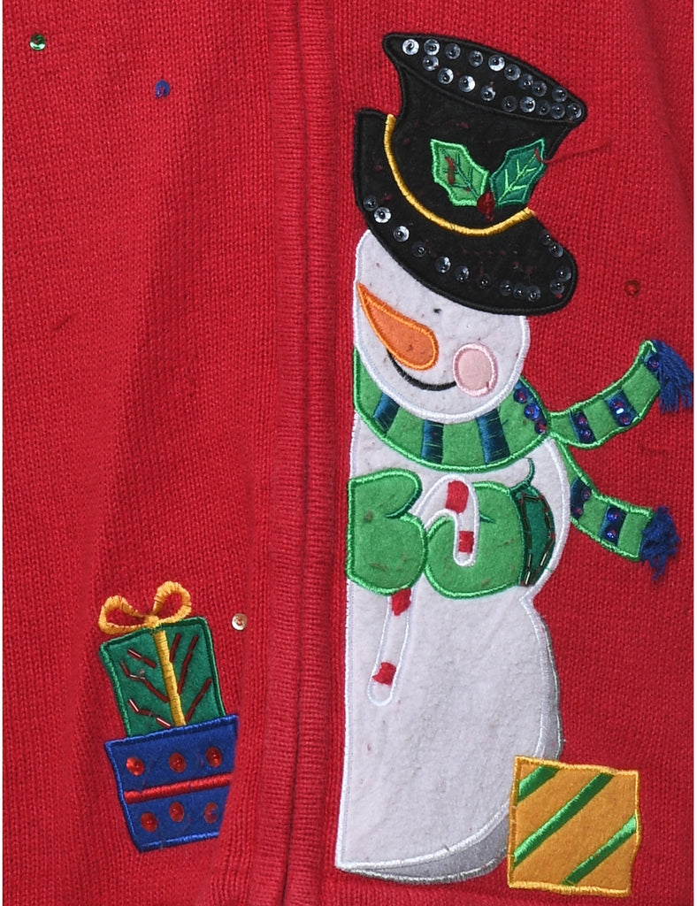 Snowman Christmas Cardigan - L