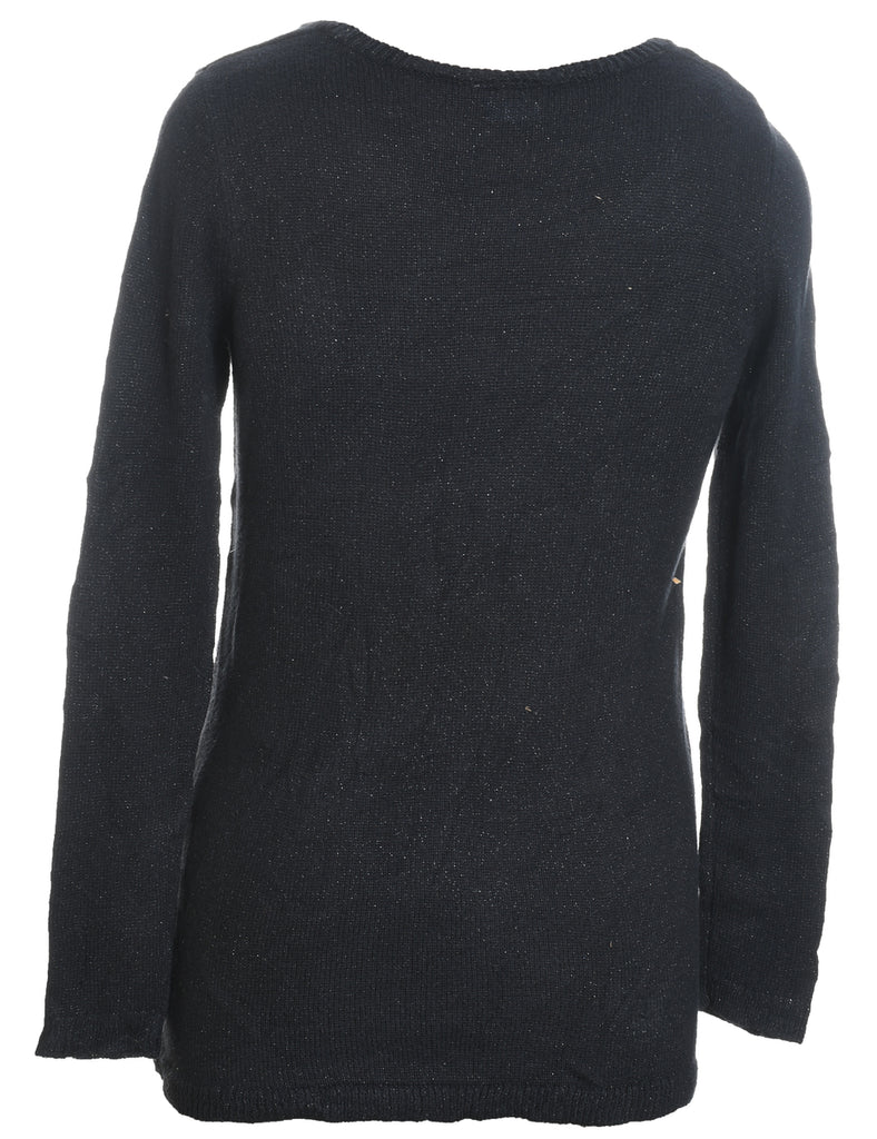 Snowman Design Black Knit Christmas Jumper - M