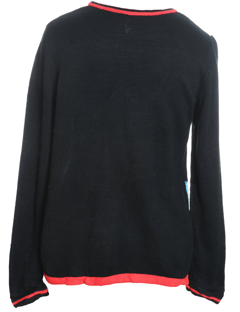 Snowman Design Black Knit Christmas Jumper - L