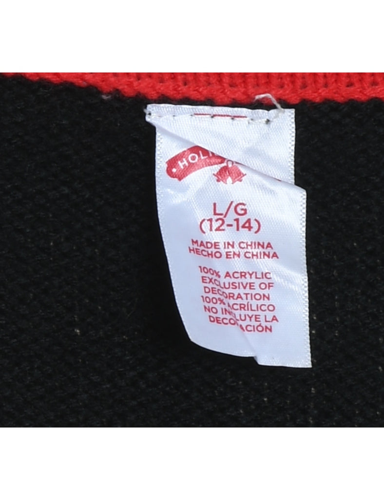 Snowman Design Black Knit Christmas Jumper - L