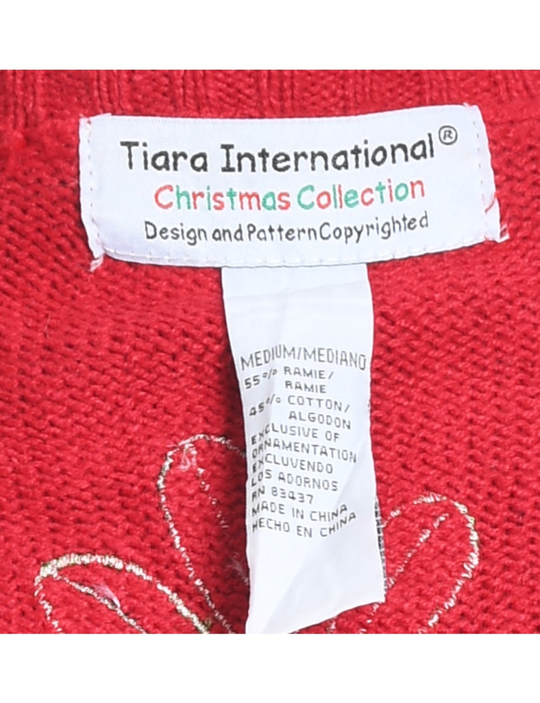 Snowman Design Black & Red  Christmas Cardigan - M