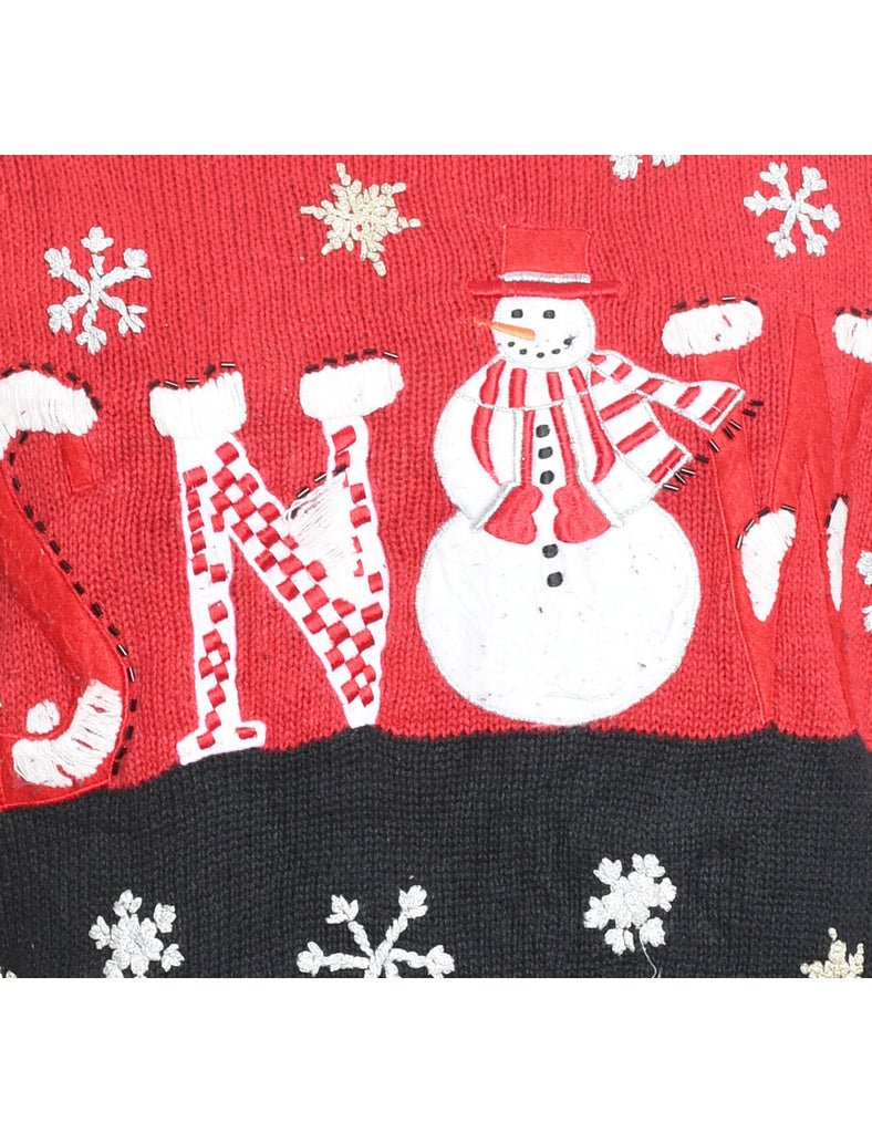Snowman Design Black & Red Christmas Jumper - L