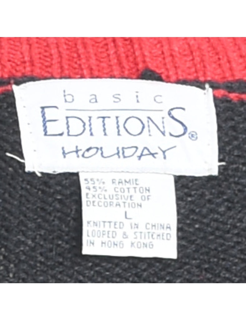 Snowman Design Black & Red Christmas Jumper - L