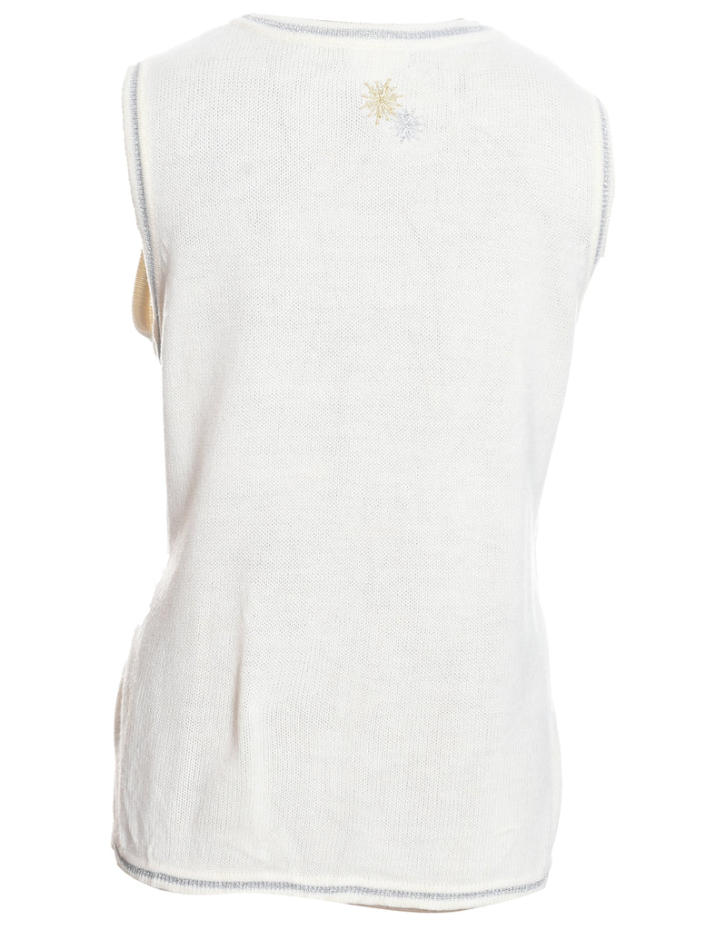 Snowman Design Blue & White Knit Christmas Vest - L