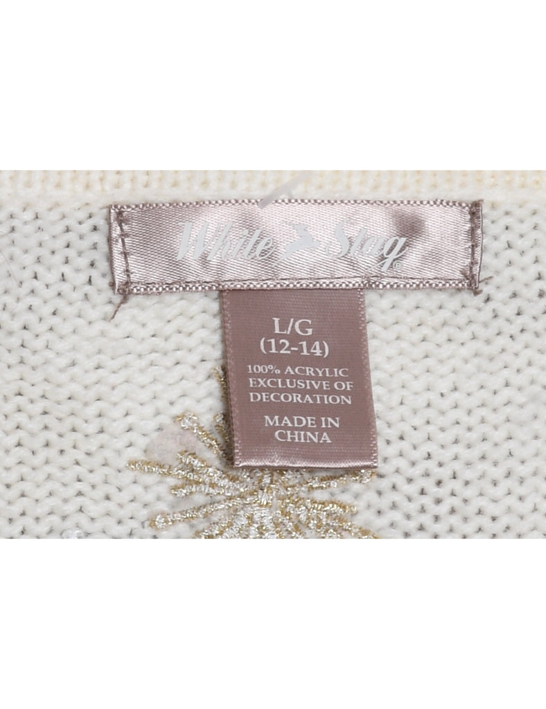 Snowman Design Blue & White Knit Christmas Vest - L