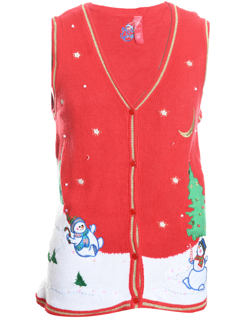 Snowman Design Knit Christmas Jumper - S
