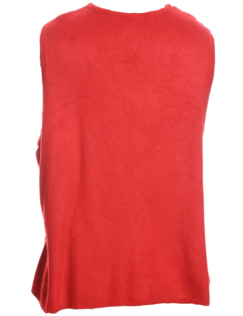 Snowman Design Red Embroidered Christmas Sweater Vest - XL