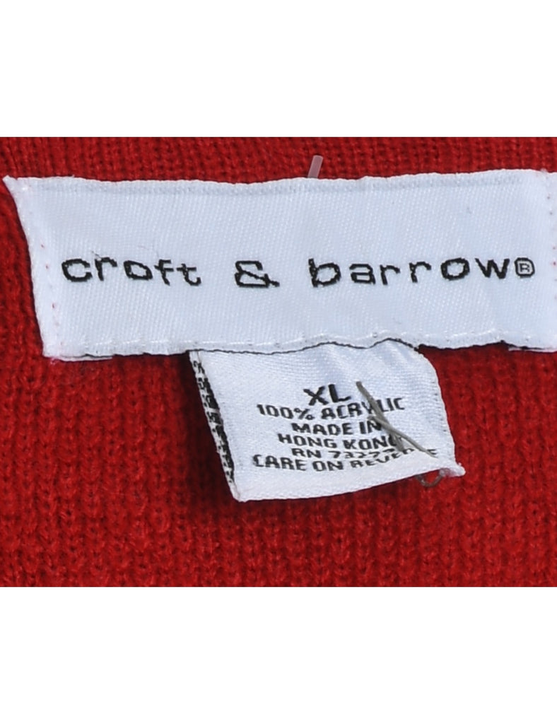 Snowman Design Red Embroidered Christmas Sweater Vest - XL