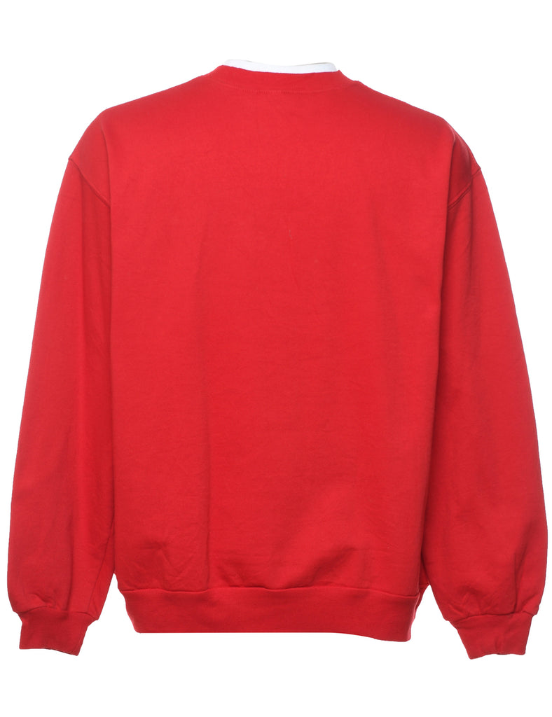 Snowman Design Red Embroidered Christmas Sweatshirt - XL