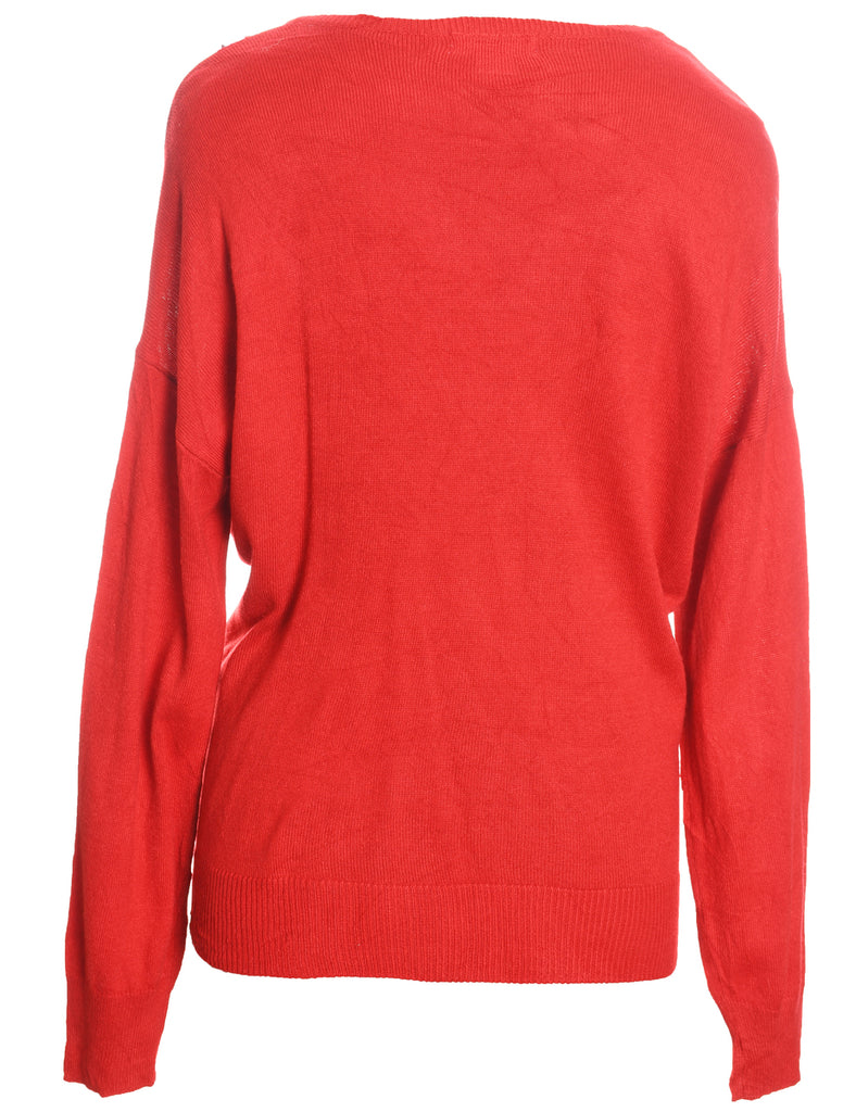 Snowman Design Red Knit Christmas Jumper - L