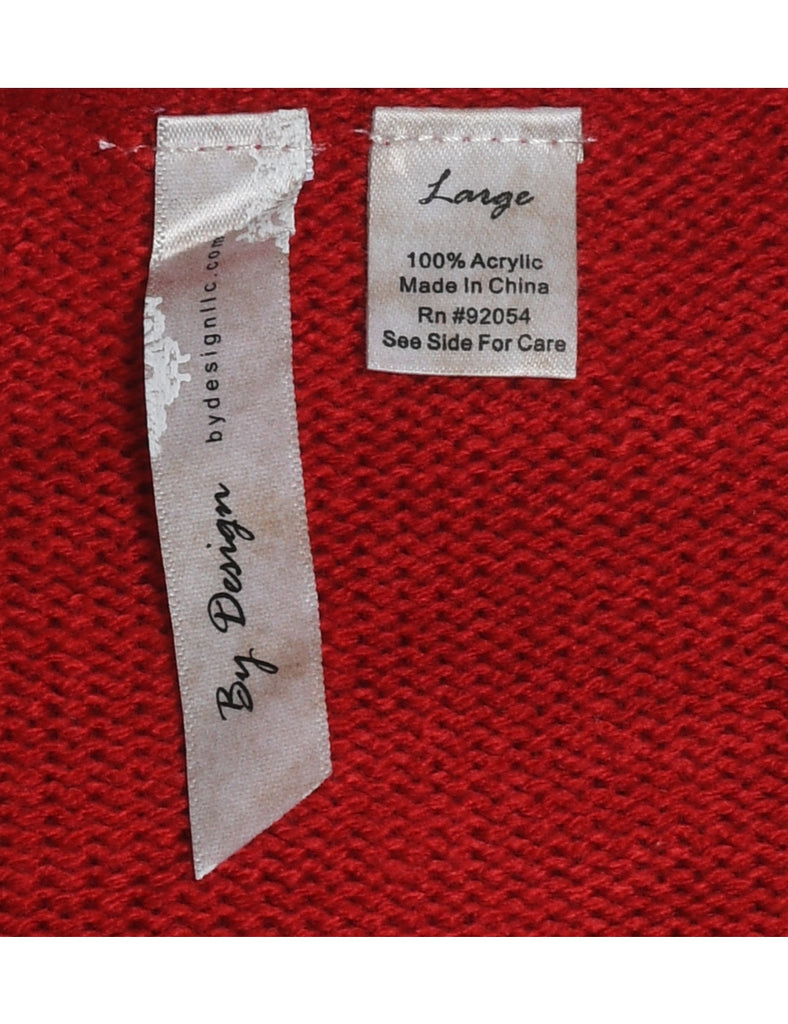 Snowman Design Red Knit Christmas Jumper - L