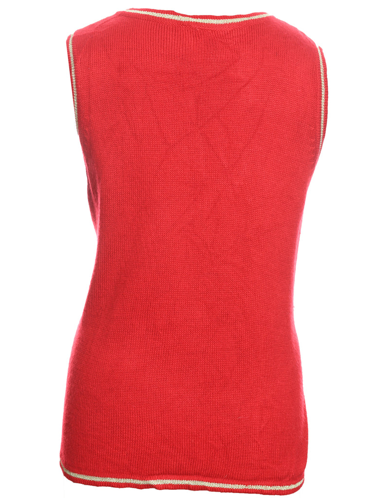 Snowman Design Red Knit Christmas Vest - M