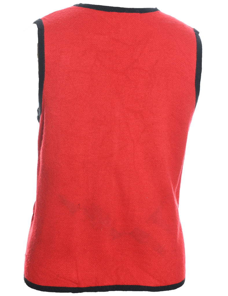 Snowman Design Red Knit Christmas Vest - M
