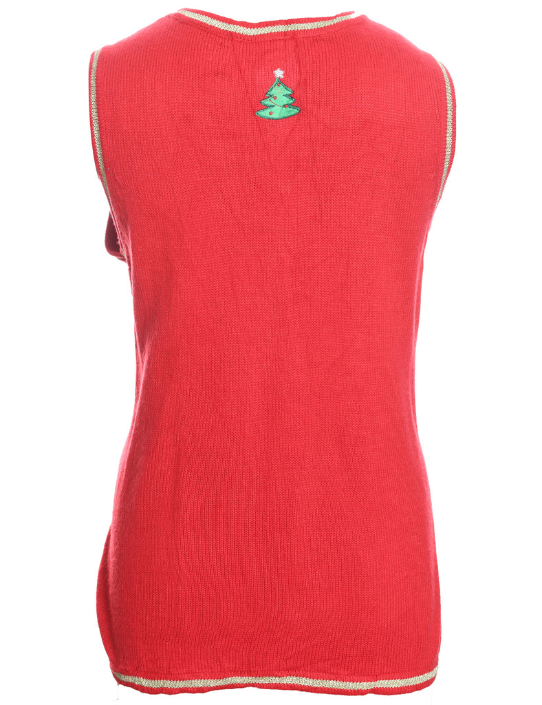 Snowman Design Red Knit Christmas Vest - L