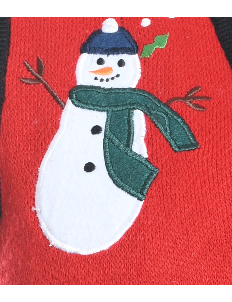 Snowman Design Red Knit Christmas Vest - M