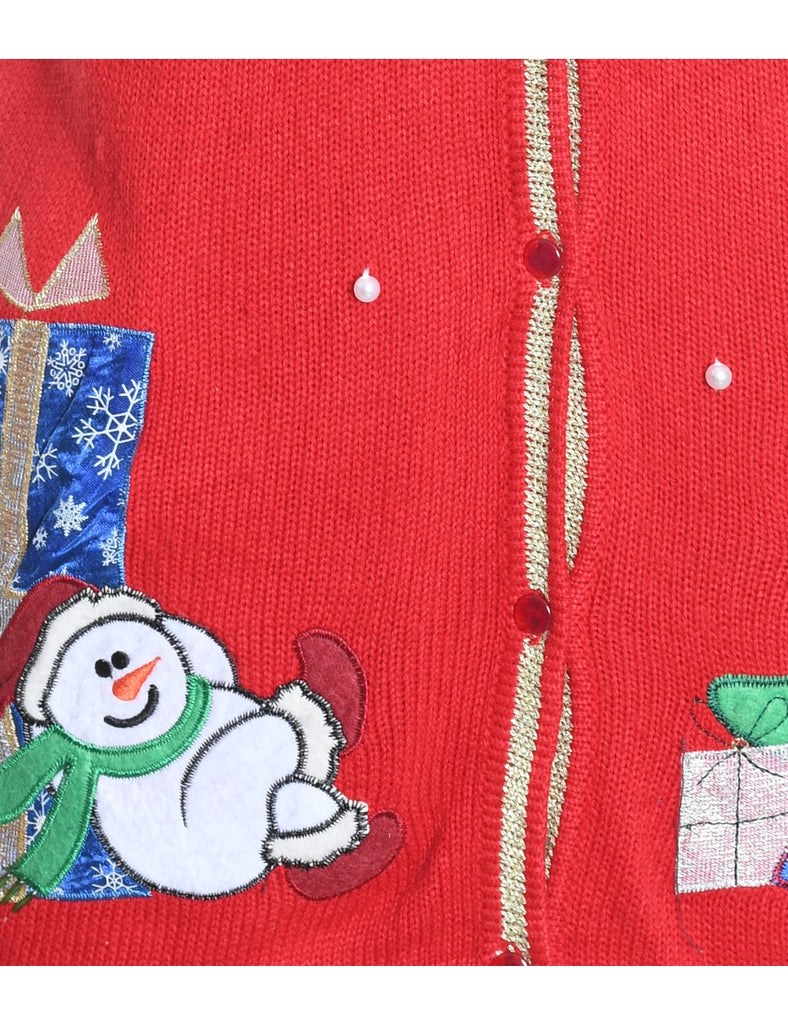 Snowman Design Red Knit Christmas Vest - L