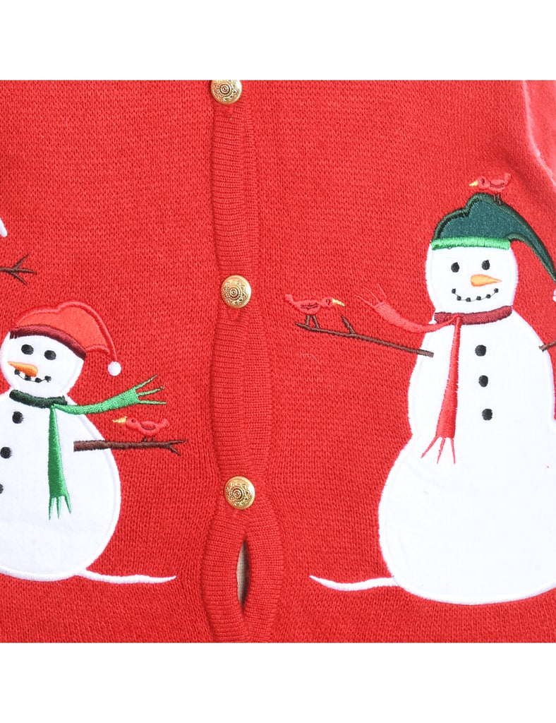 Snowman Design Red Knit Christmas Vest - M